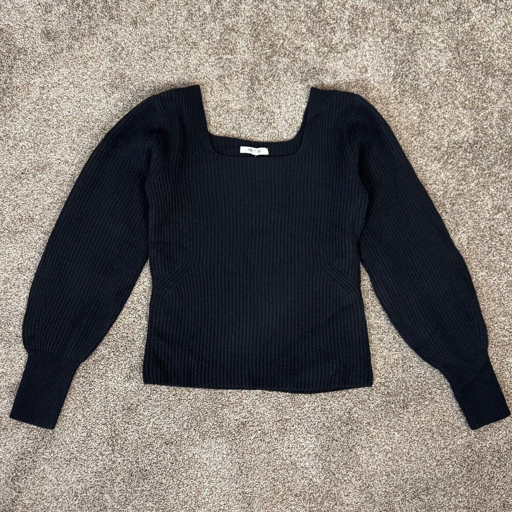 Madewell Leyton Square Neck Pullover Wool Cashmere NWT  Small Black Minimalist